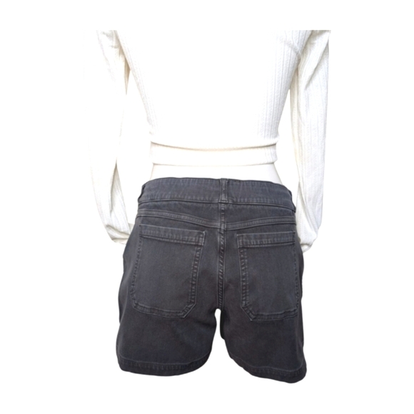SPANX Washed Black Cotton Twill Side Stripe Shorts Size Medium - Picture 6 of 12